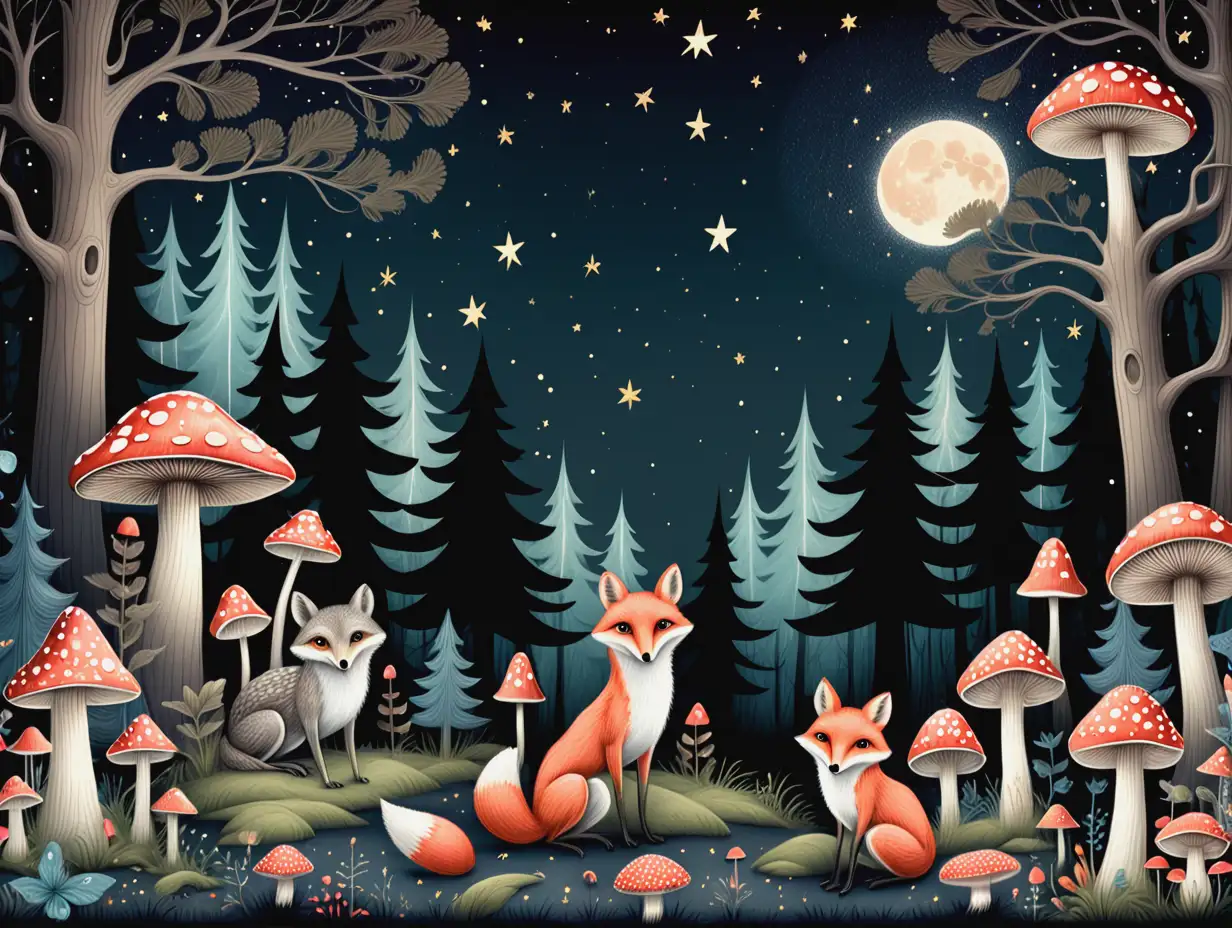 Enchanted-Forest-with-Toadstools-Foxes-and-Owls-Under-a-Starry-Sky