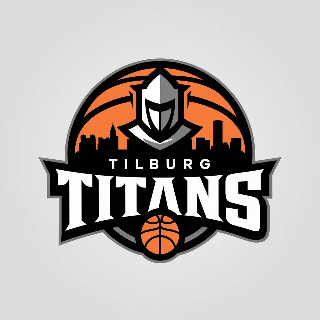 LOGO Design For Tilburg Titans Knight and Basketball Vector Logo with Tilburg Skyline