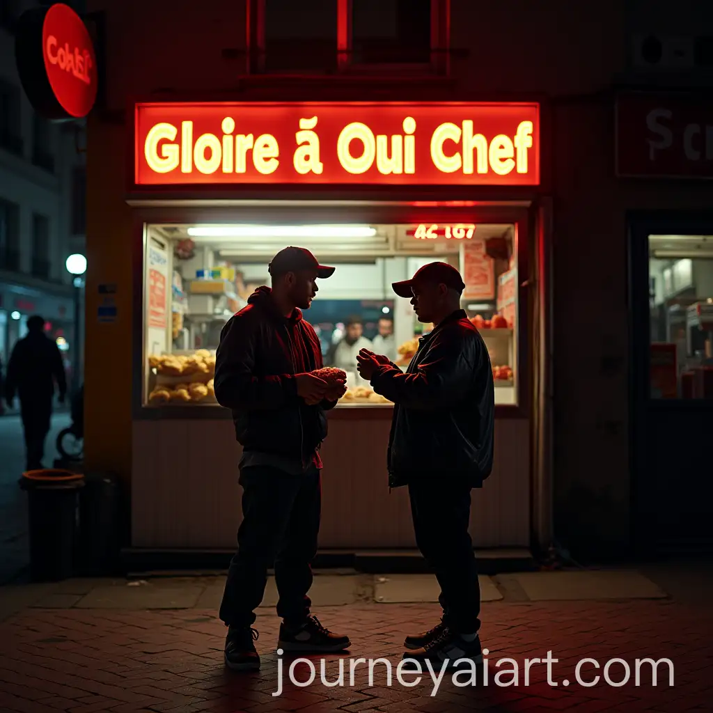 Nighttime-Street-Photography-of-Young-Men-in-90s-Streetwear-Outside-Paris-Kebab-Shop