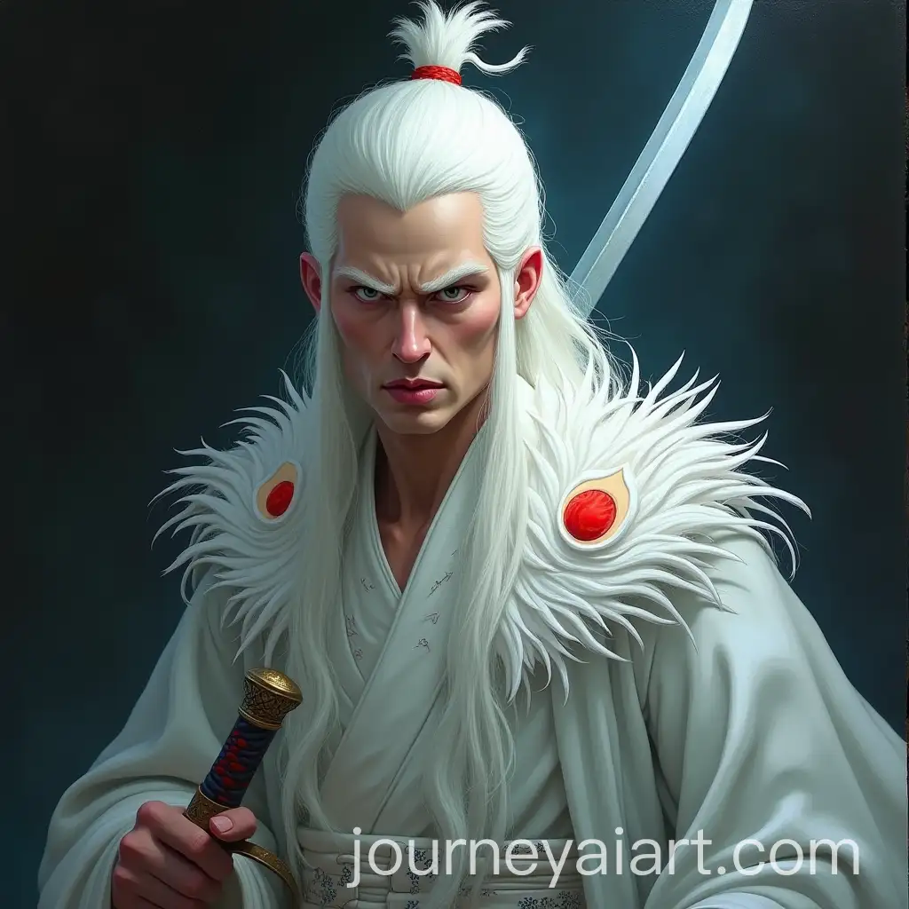 Albino-Man-in-Royal-Chinese-Robes-Wielding-Guan-Dao