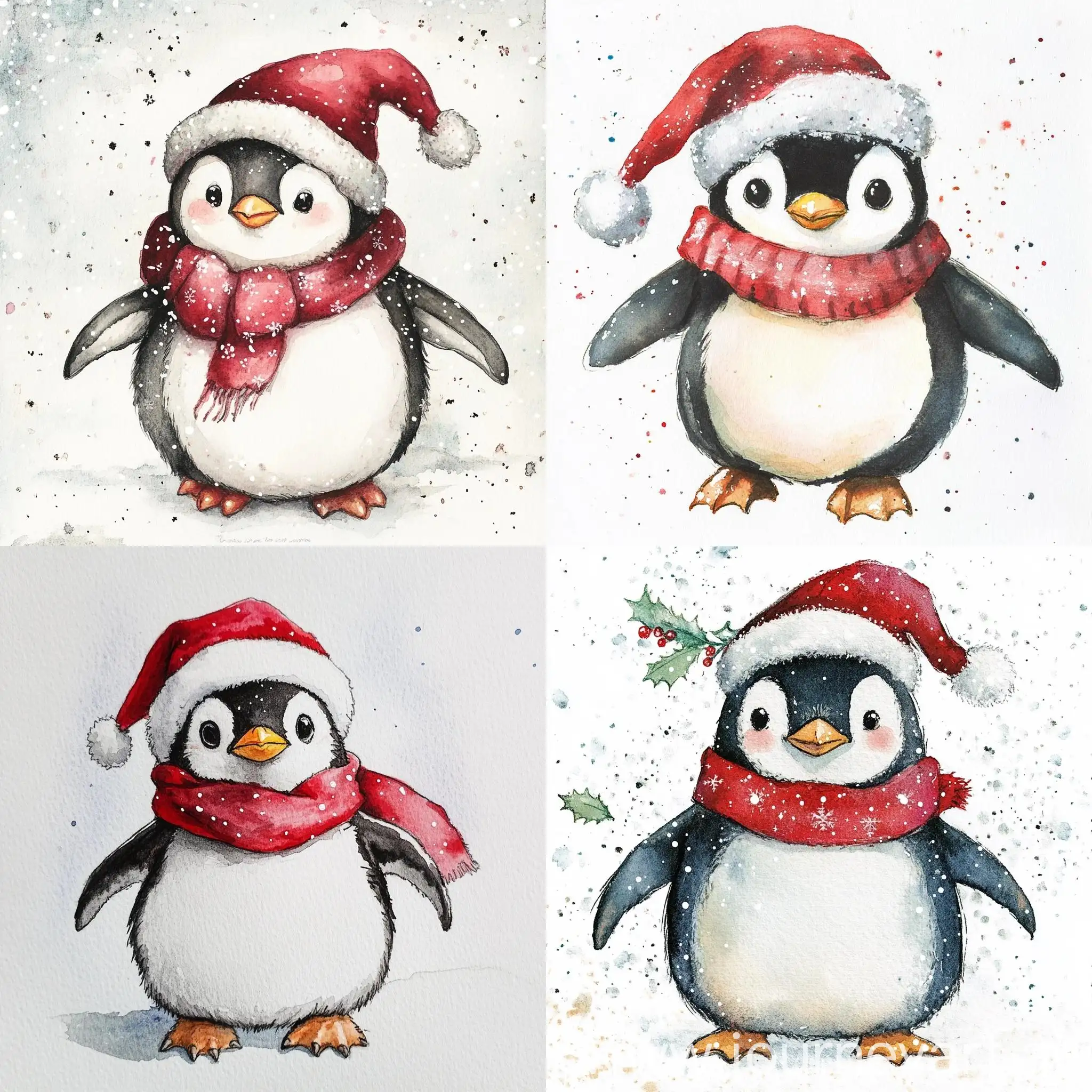 Watercolor-Cute-Christmas-Penguin-Painting