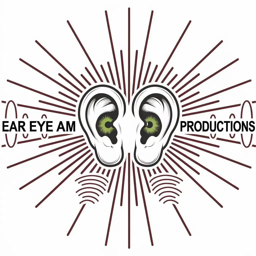 LOGO Design for Ear Eye Am Productions Vector Logo with Concentric Red Rays and EyeEar Symbolism