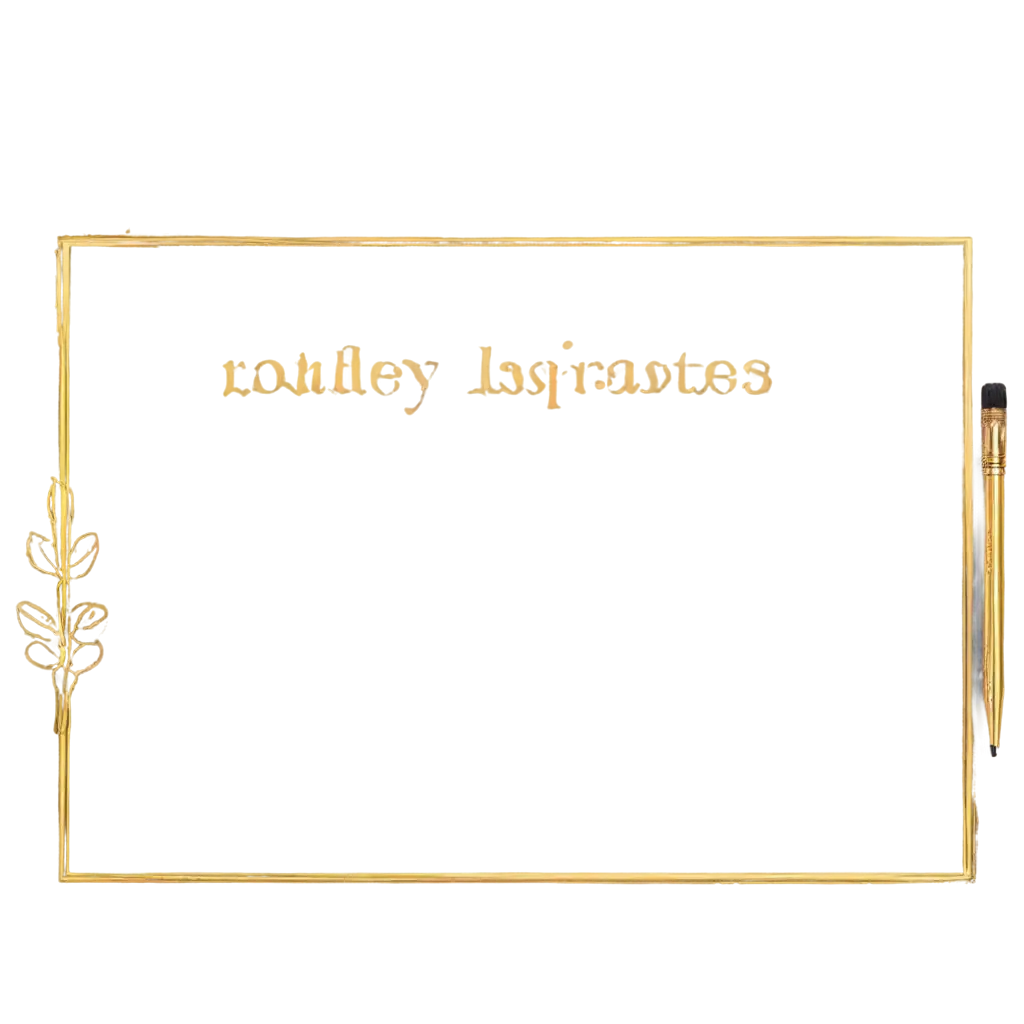 Golden-Frame-with-Writing-Instruments-PNG-Image-for-Professional-and-Creative-Use