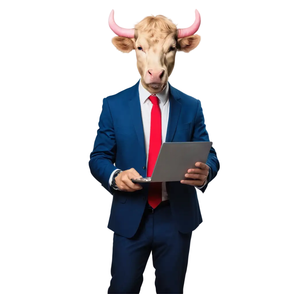 Golden-Bull-in-Dark-Blue-Suit-with-Red-Tie-PNG-Image-Modern-Cozy-Room-Ambiance