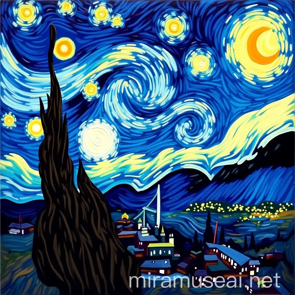 Starry Night Inspired Painting with Modern Interpretation