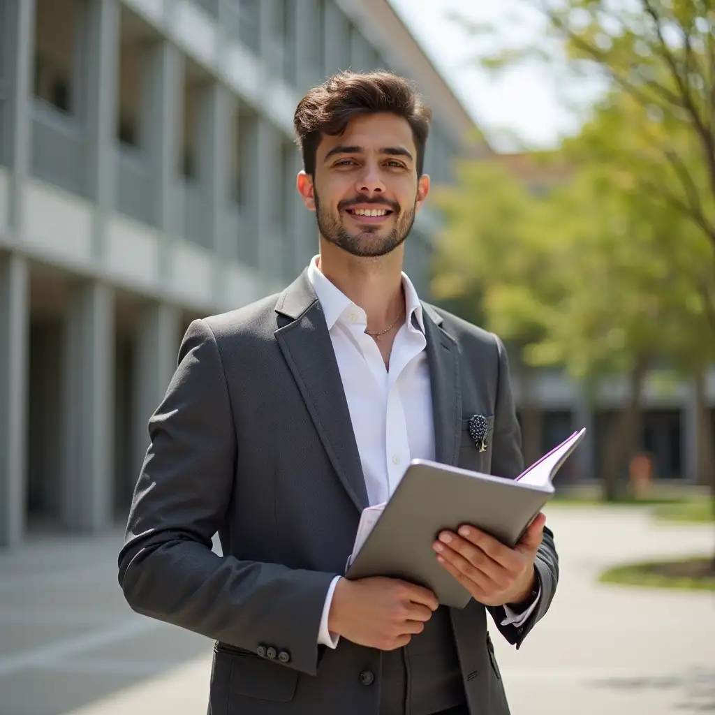 Fashionable-Male-Student-Posing-While-Studying-on-Campus