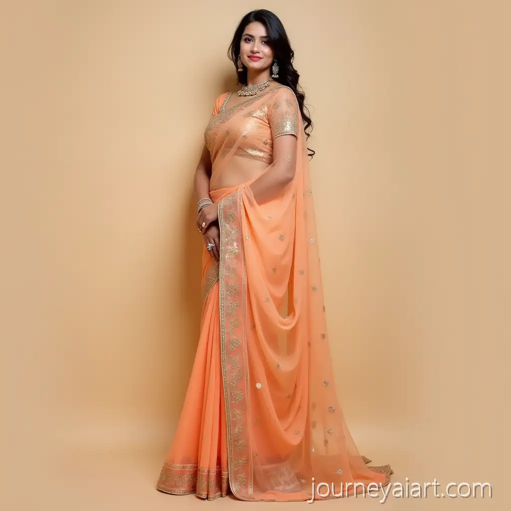 Elegant-Indian-Woman-Wearing-Sheer-Saree-in-Pastel-Studio-Setting