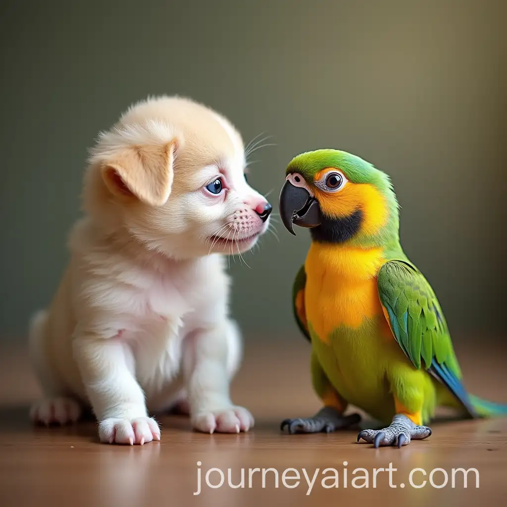 Baby-Puppy-and-Kitten-Mesmerized-byAI-Art-Prompt-Expansion-a-Parrot-in-Playful-Interaction