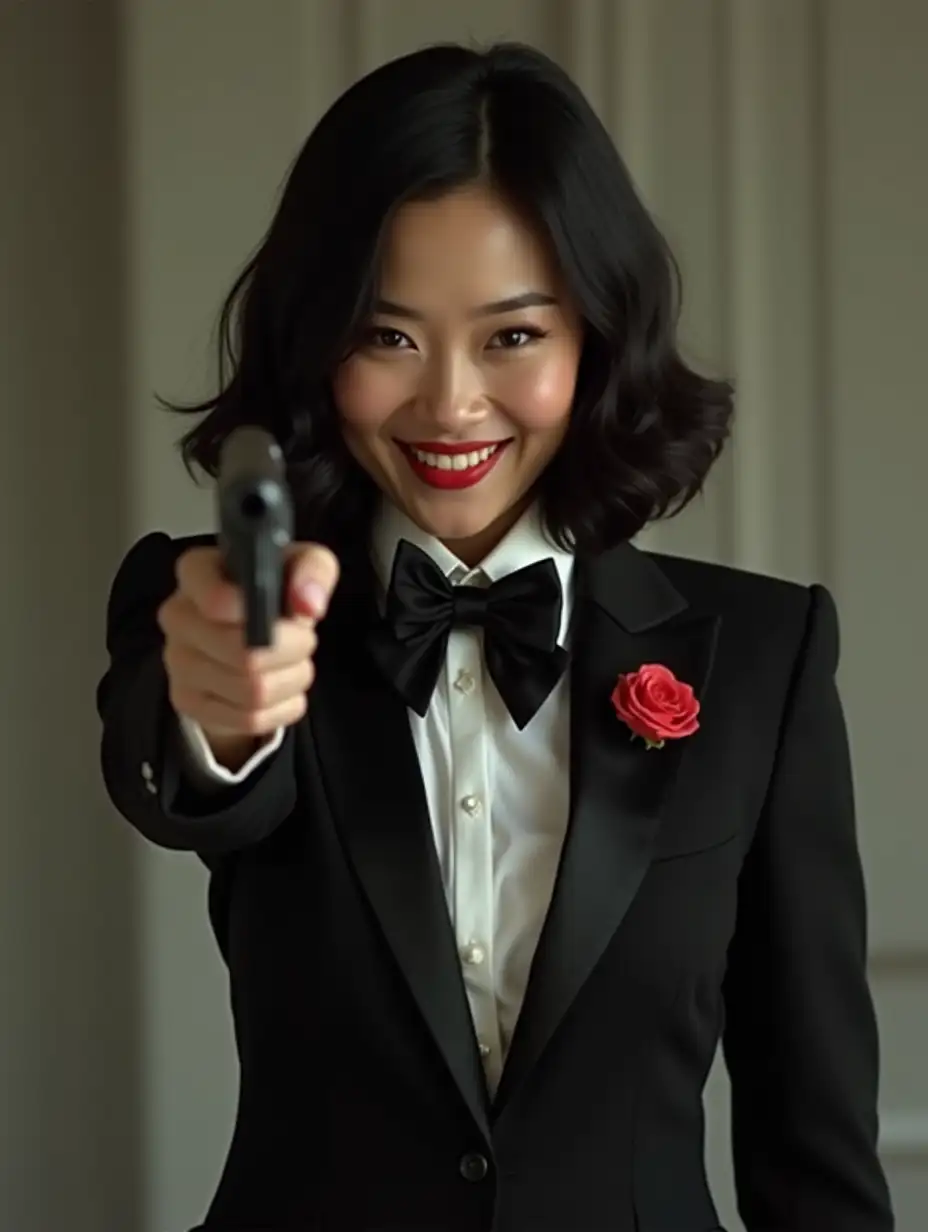 Chinese-Spy-in-Formal-Tuxedo-with-Gun-and-Corsage