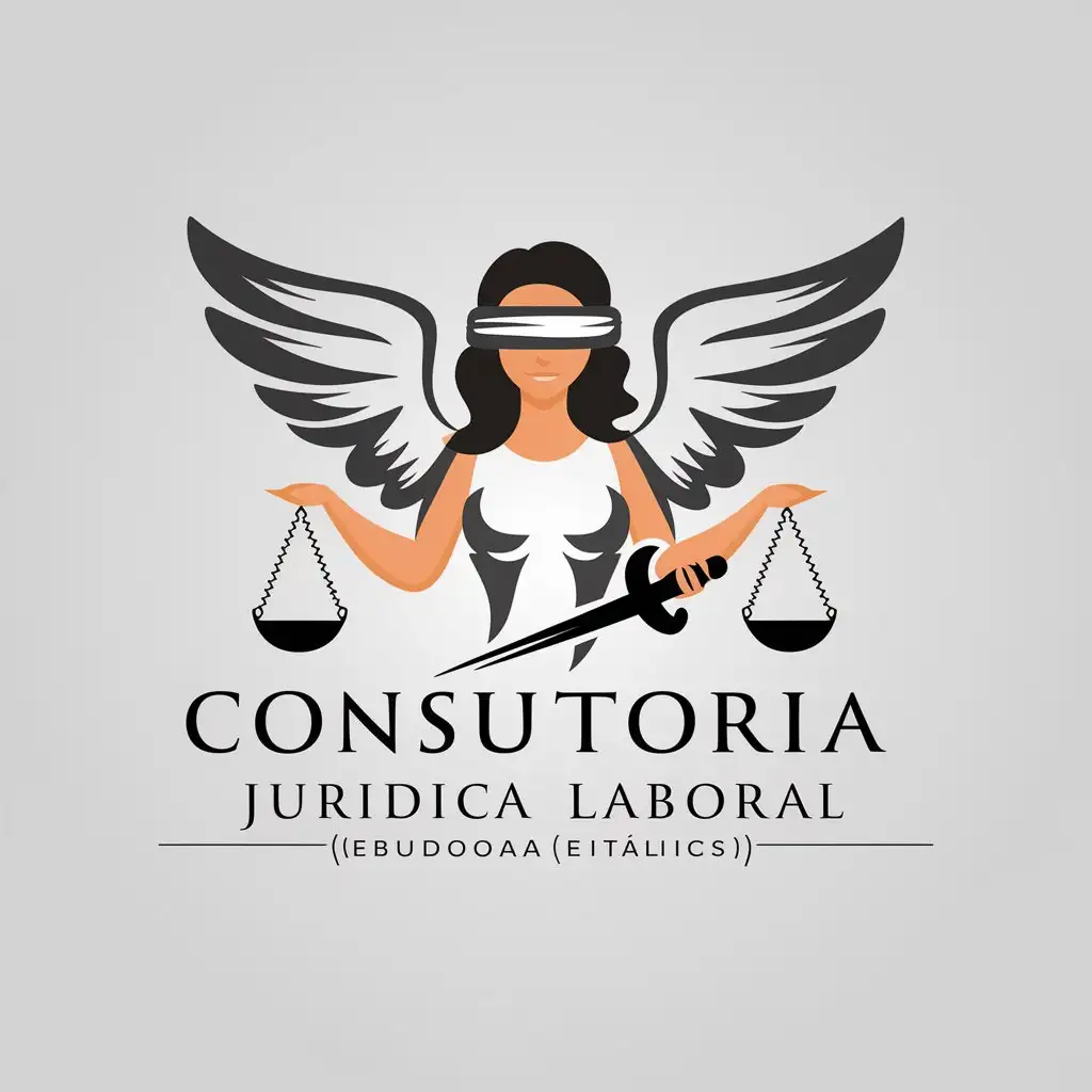 LOGO Design For Consultoria Juridica Laboral Female Angel with Scales and Sword in Black White