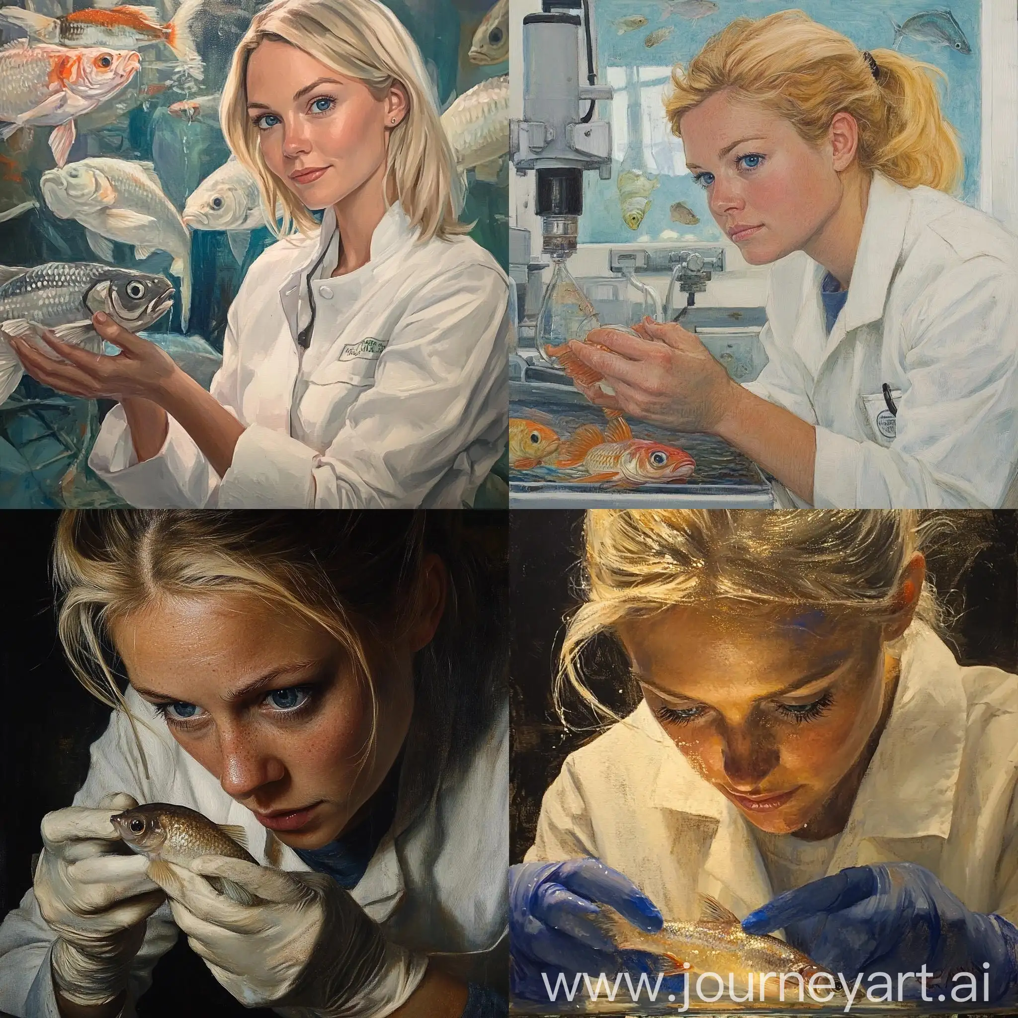 Blonde-Ichthyologist-Treating-Fish