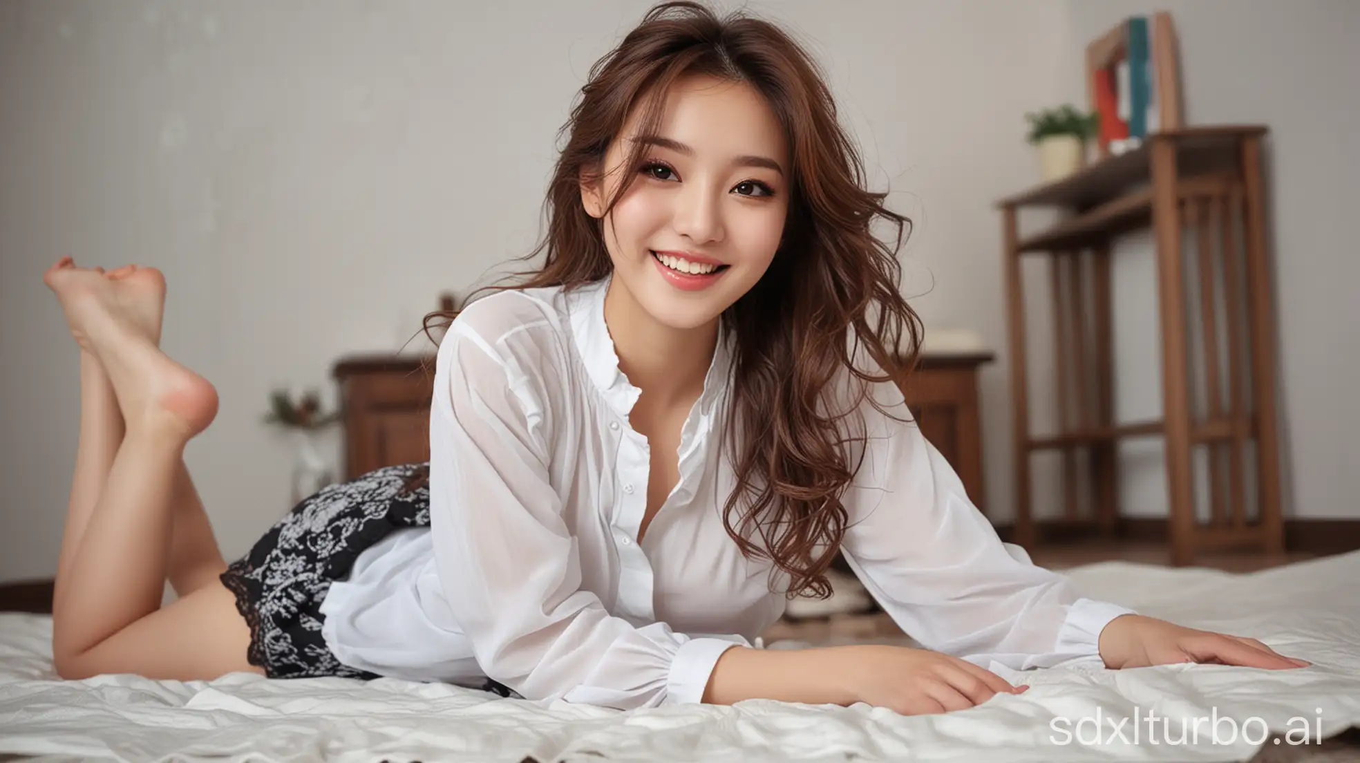 Playful-Chinese-Beauty-in-Winter-Setting-with-Sweet-Smile-and-Loose-Wavy-Hair