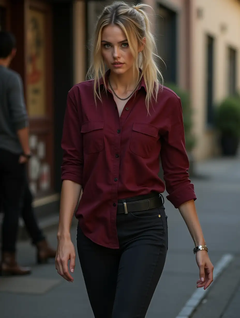 Teagan-Croft-in-BloodRed-Shirt-and-Combat-Boots-in-Alleyway-Inspired-by-DC-Titans