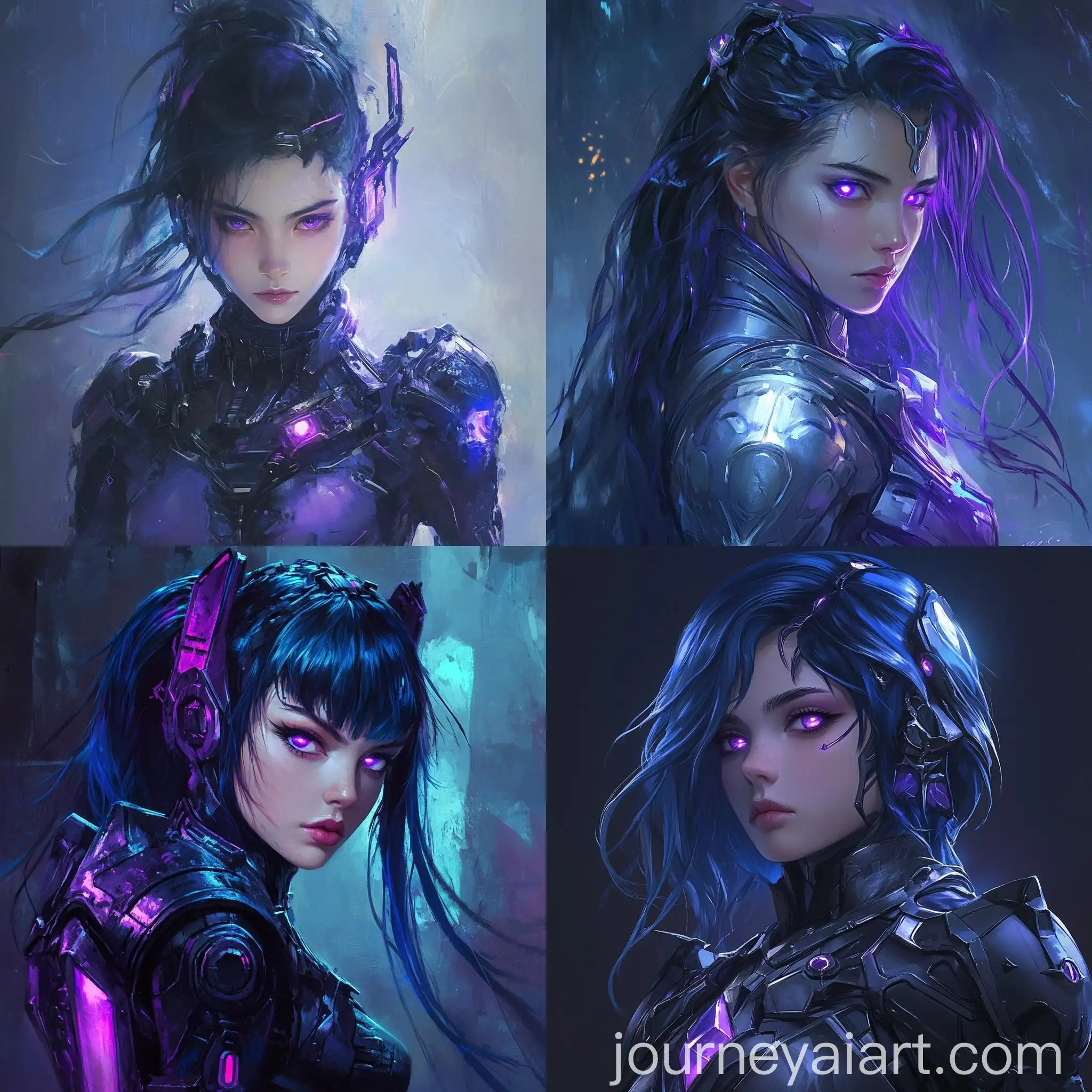 Futuristic-Warrior-Girl-with-Royal-Purple-Armor-and-Metallic-Bow