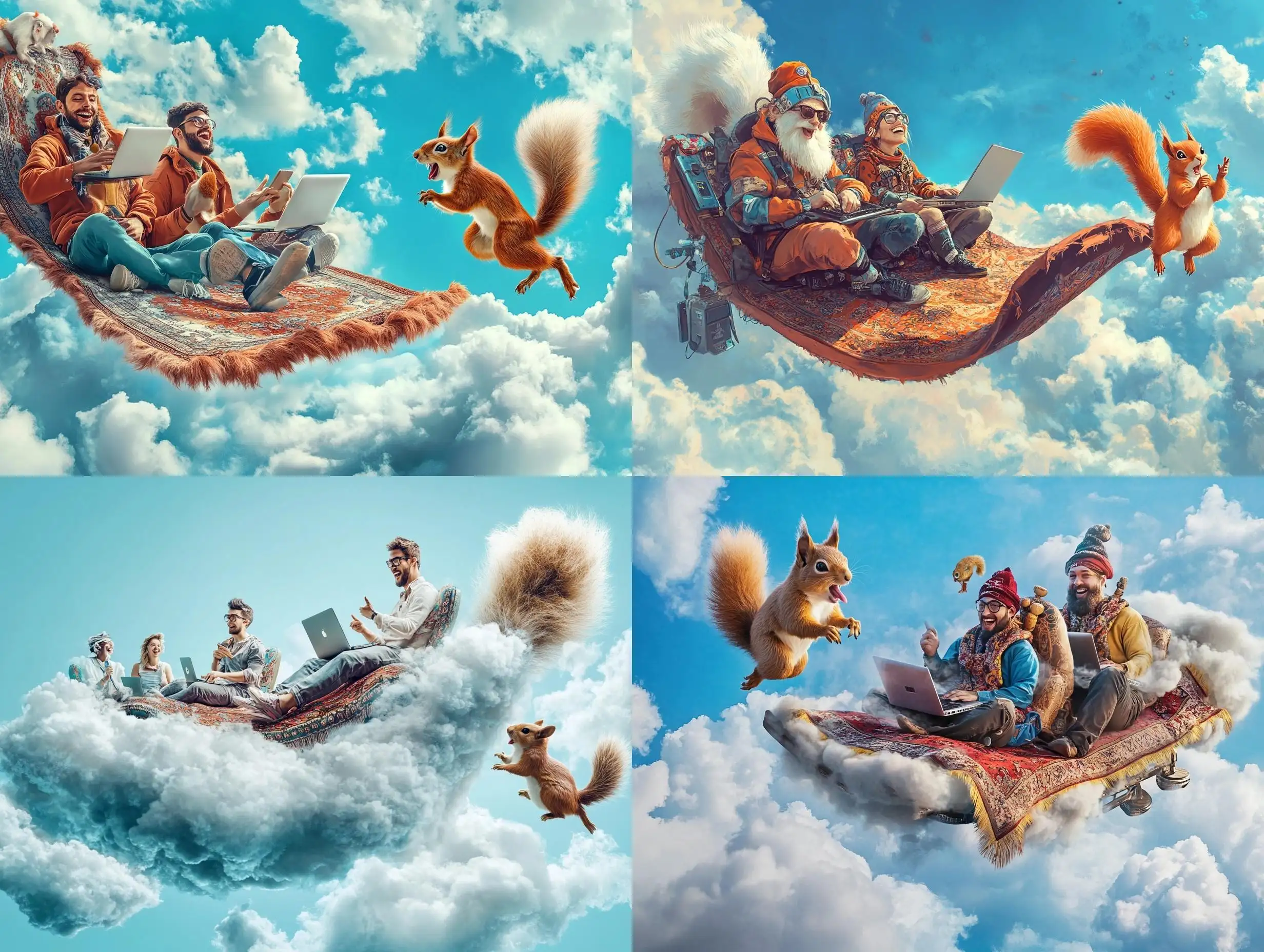 Joyful-Creatives-on-Magic-Carpet-with-Laptops-and-Crazy-Squirrel