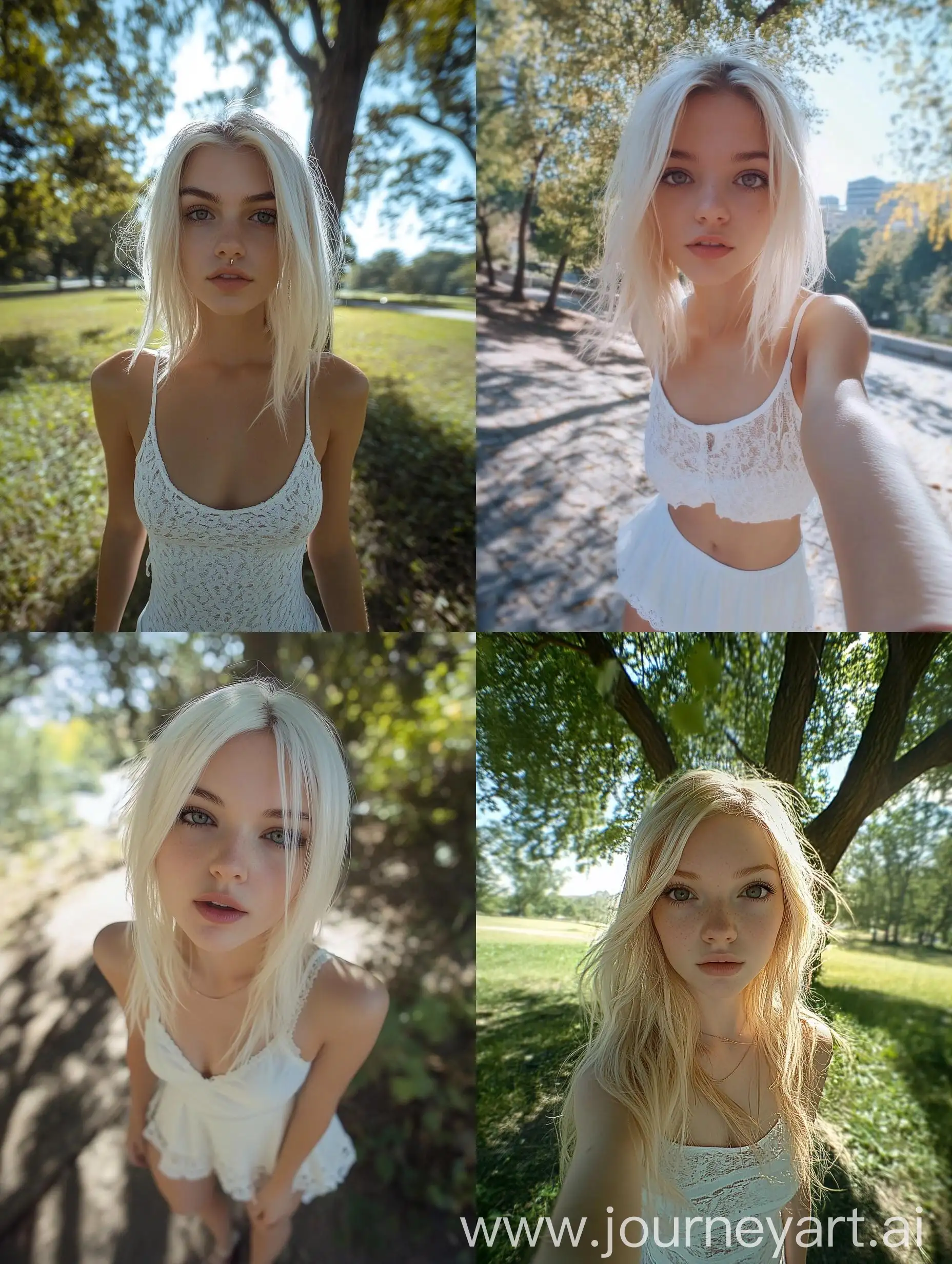 HyperRealistic-GoPro-Selfie-of-Blonde-Girl-in-Short-White-Dress-at-Park