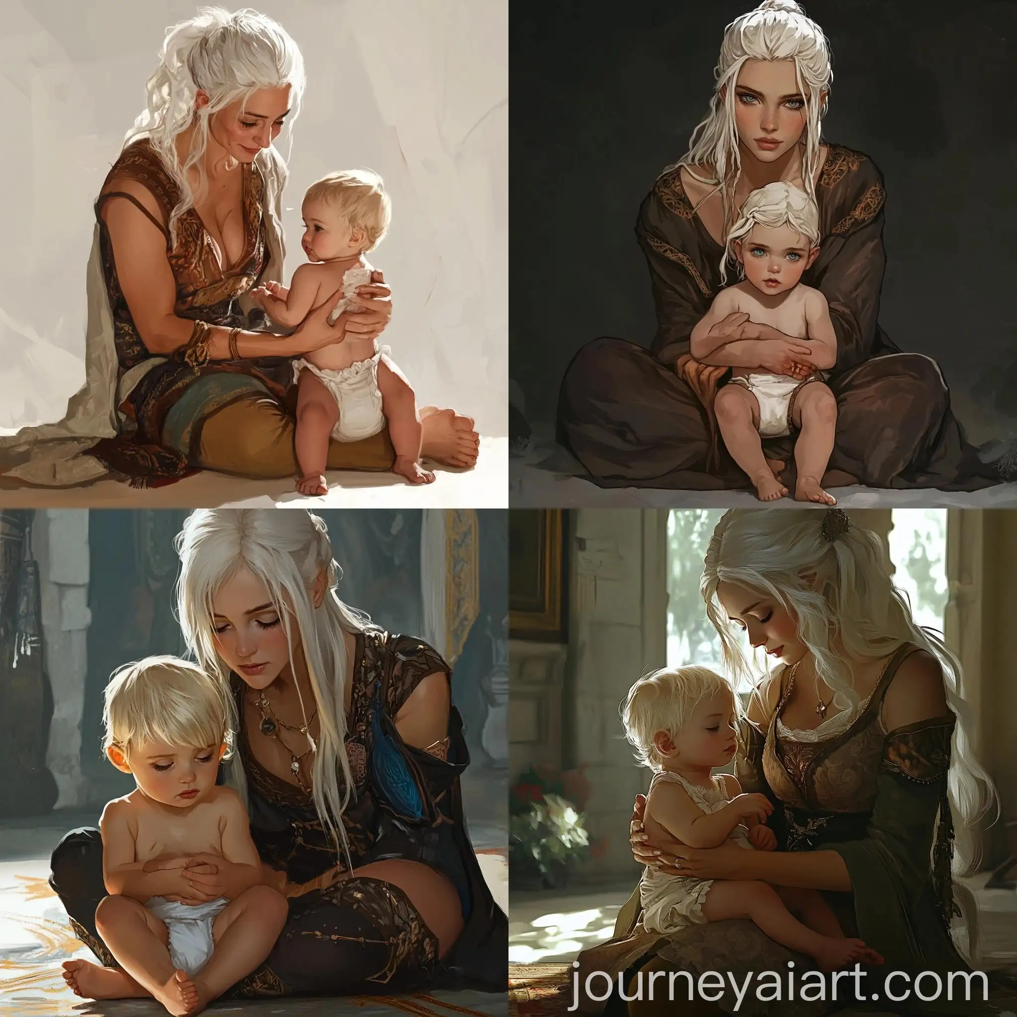 Mother-and-Baby-in-Artistic-Style-Blonde-Hair-and-Robe