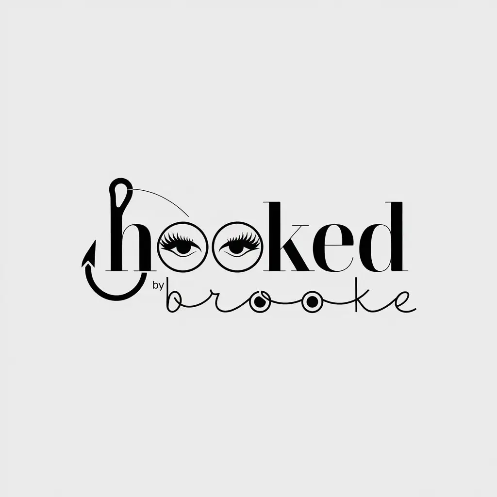 LOGO Design for Hooked By Brooke Elegant Eyes on the Os with Classy Hook and Hashtag Element