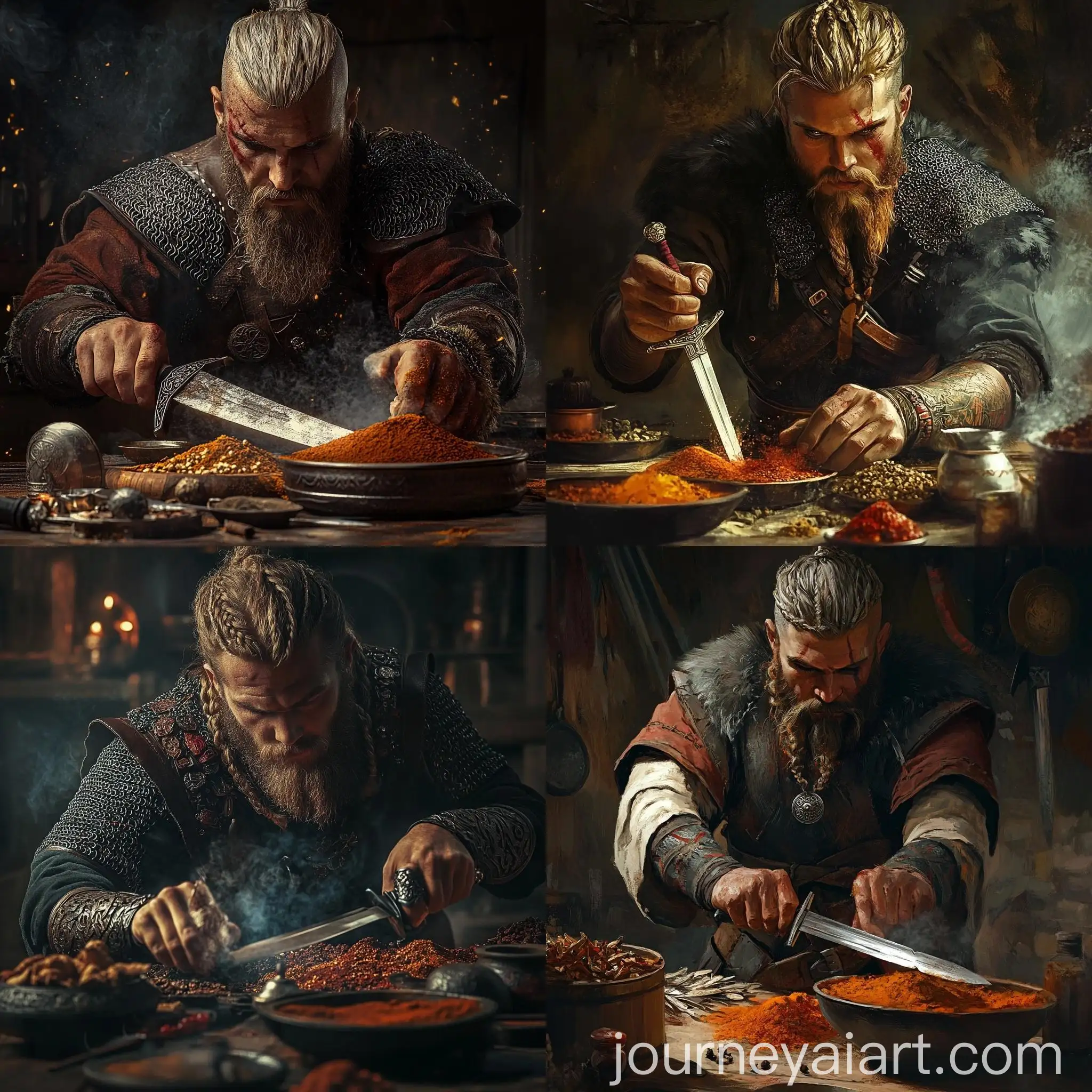 Modern-Male-Viking-Cutting-Spices-with-Sword