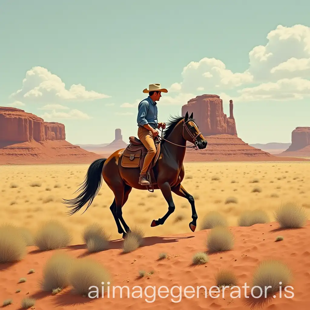 Horse-in-Western-American-Desert-Scene-Painted-in-David-Hockney-Style