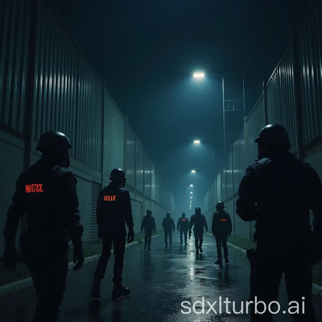 Tough-Guards-Standing-Watch-at-a-Large-Warehouse-at-Night