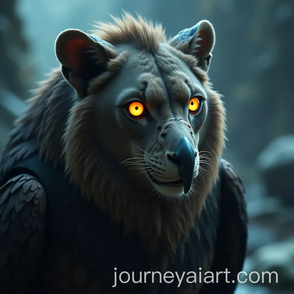 Hybrid-Animal-with-Lion-and-Eagle-Features-in-Futuristic-Environment-with-Glowing-Eyes