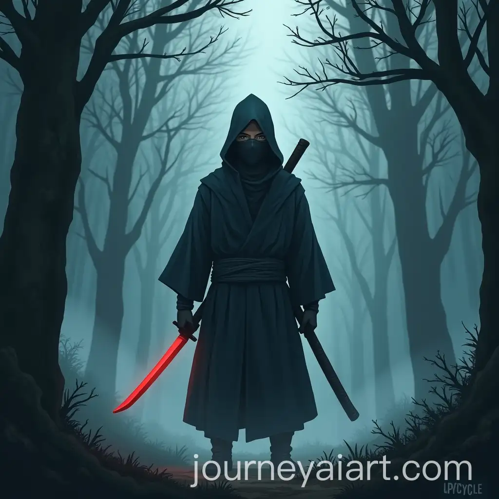 Anime-Style-Ninja-with-Katana-in-Foggy-Forest-with-UPCYCLE-Inscription