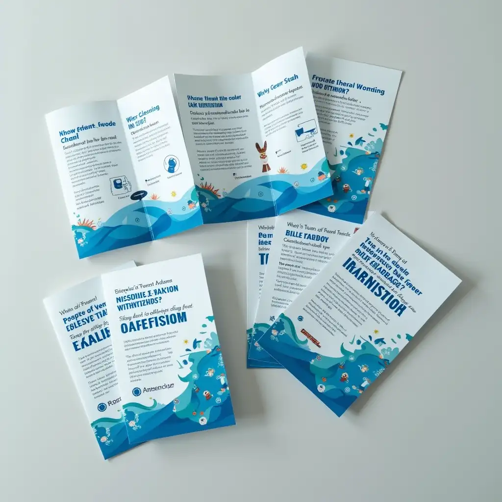 Brochures or booklets with the project 'means for cleaning the ocean from garbage'