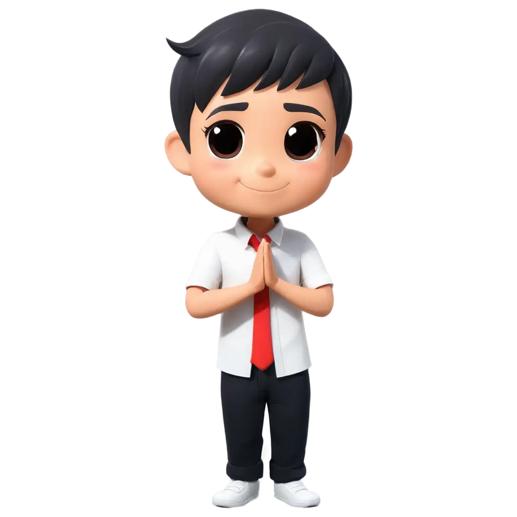 create for me a chibi male character vector with the shape of two hands like praying with Muslim clothing