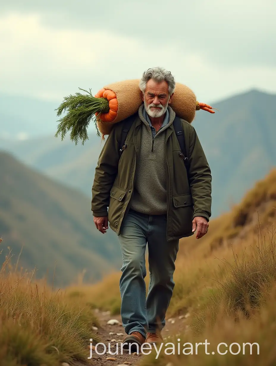 Tired-Man-Carrying-Carrot-Sack-on-Hilly-Terrain