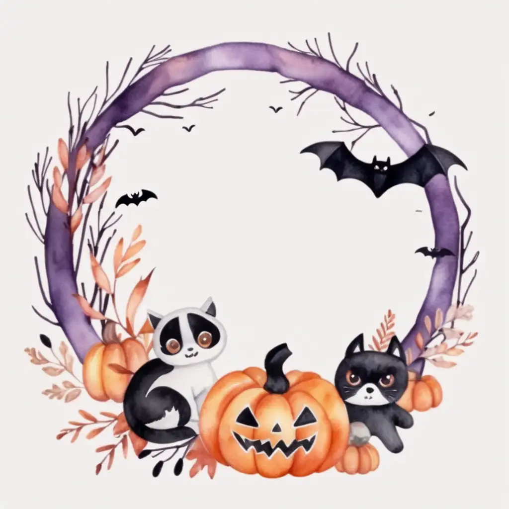 Cute Halloween Wreath with Aesthetic Watercolor Design