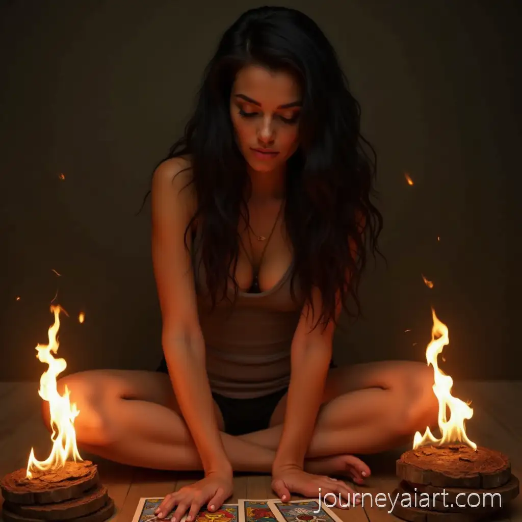 Girl-with-LongGirl-with-tarot-cards-Black-Hair-and-Tarot-Cards-Burning-Around-Fire-Flares