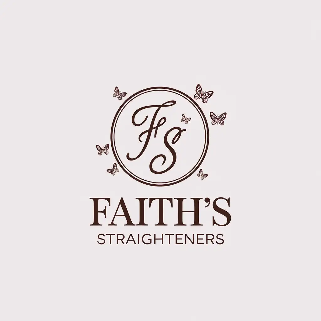 LOGO Design for Faiths Straighteners Circular Initials with Butterflies for Beauty Spa Industry