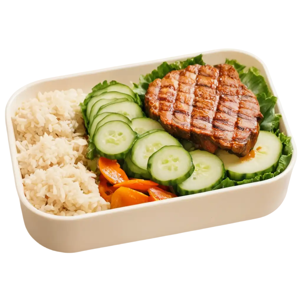 Authentic-Bento-with-Grilled-Meat-and-Vegetables-Cucumber-the-Vietnamese-Way-in-PNG-Format