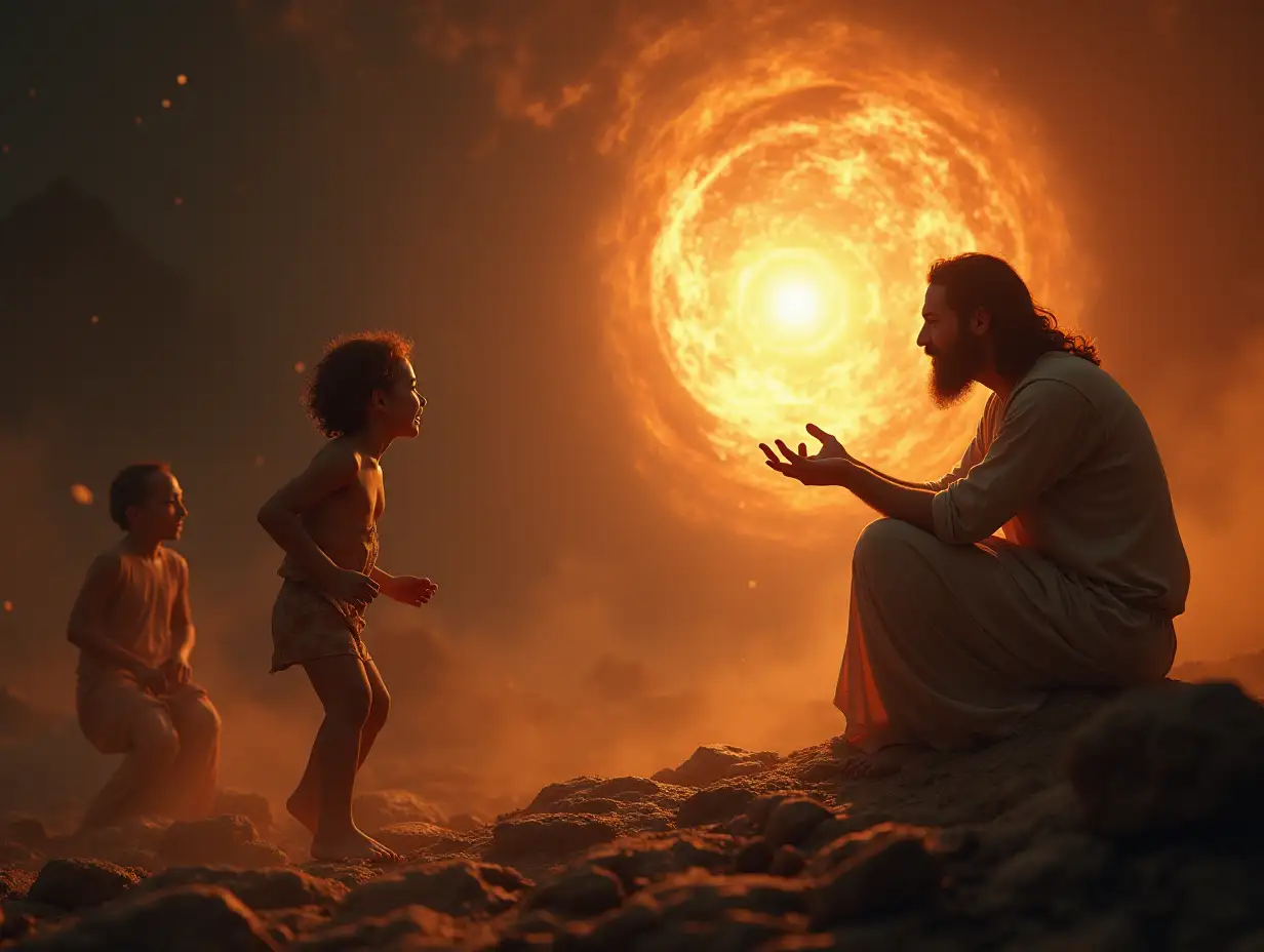 GOD creating Adam, show the actual creation process, Hyper-realistic, ultra-detailed scene, amazing background, amazing lighting, high details, photorealistic in 4k