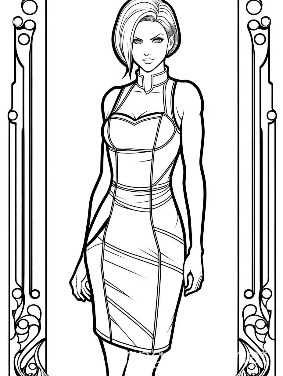 Resident-Evils-Jill-Valentine-in-Bodycon-Dress-and-Heels-Coloring-Page