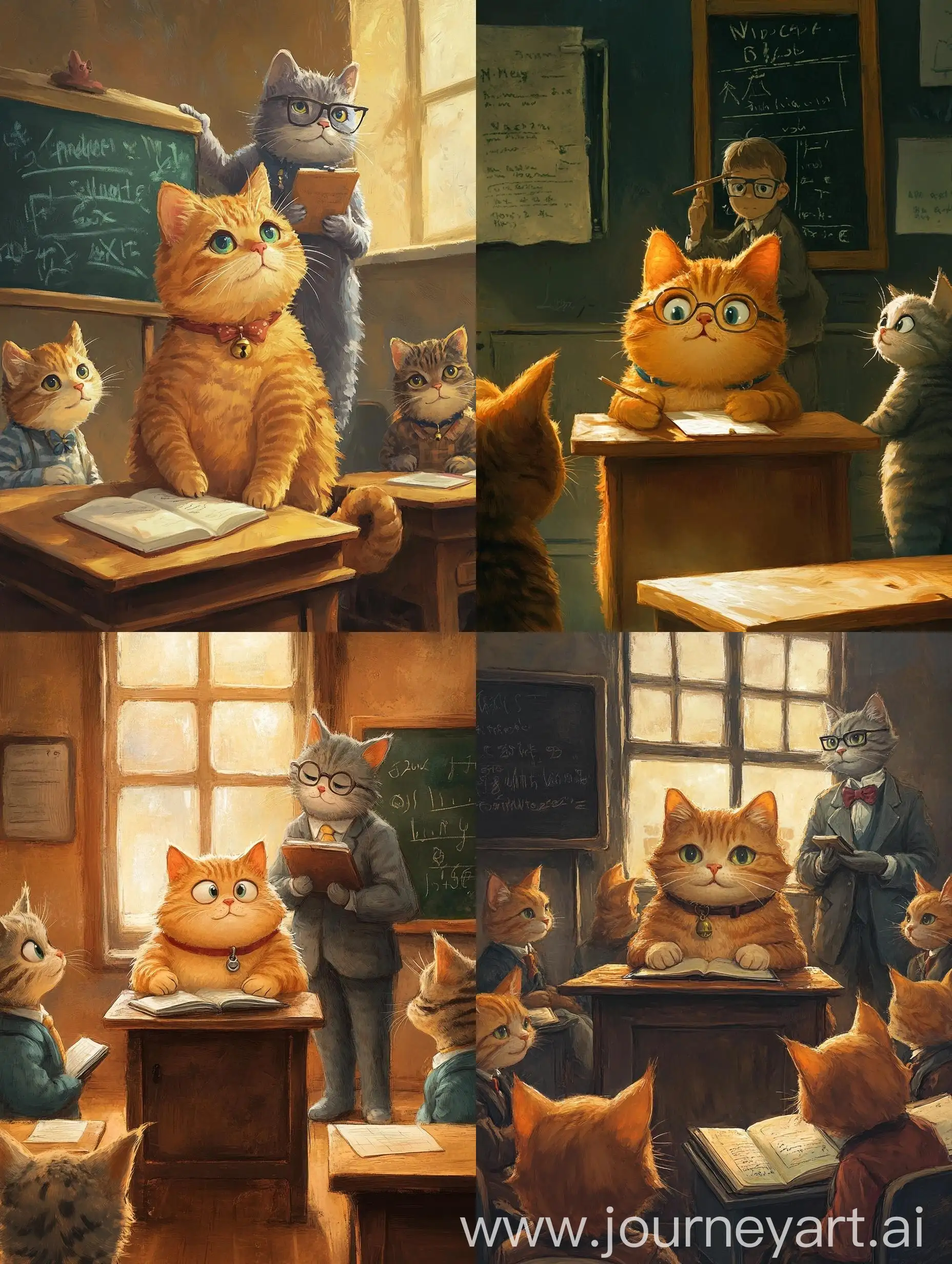 School-Classroom-Scene-Ginger-Cat-Learning-with-Classmates-and-Teacher