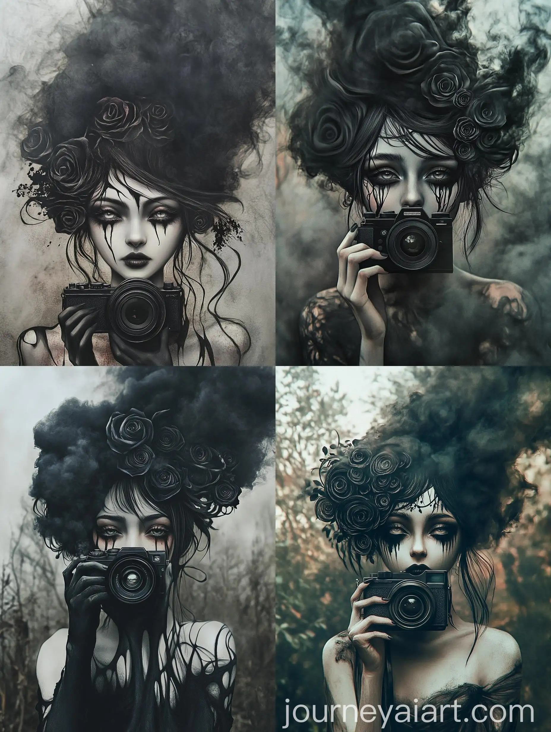 Girl-Taking-Photos-in-Wilderness-with-Floating-Headscarf-and-Hair
