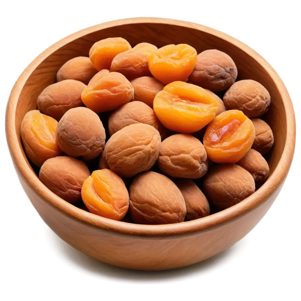 Deliciously-Dried-Apricots-in-a-Wooden-Bowl-HighQuality-PNG-for-Culinary-Imagery