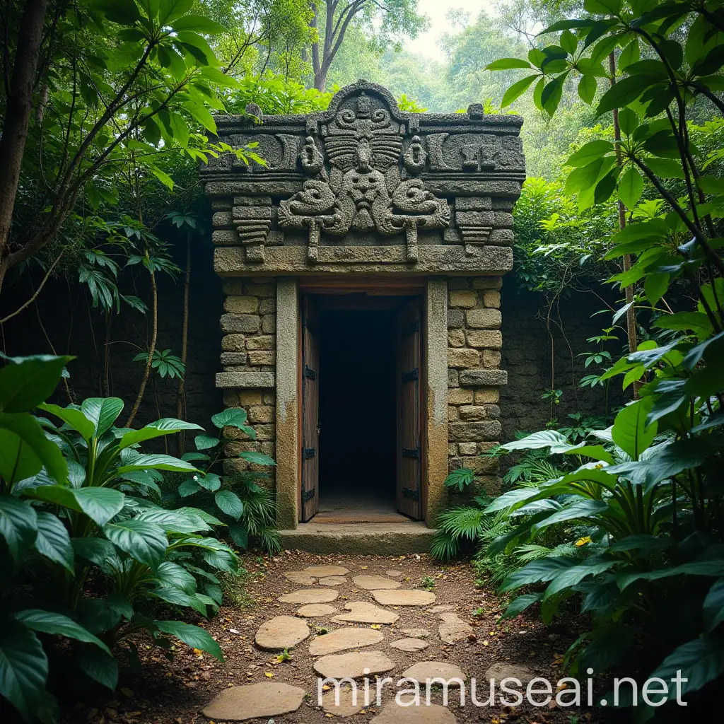 Mayan Temple Door Hidden in Lush Jungle Setting