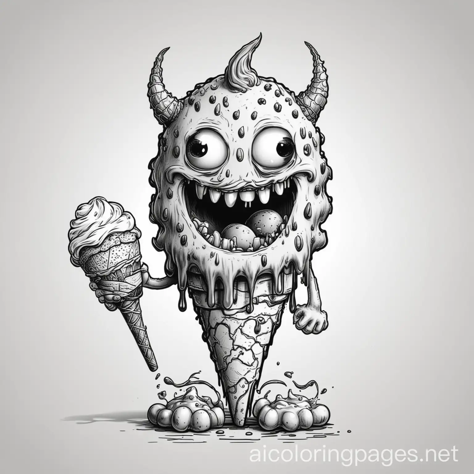 Whimsical-Monster-Enjoys-Ice-Cream-Coloring-Page