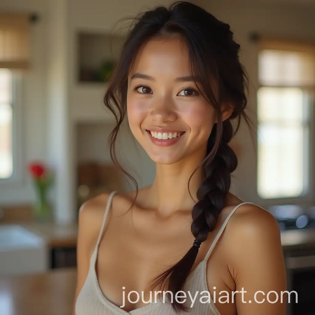 Young-Asian-Woman-with-Braids-Playfully-Flirting-in-the-Kitchen