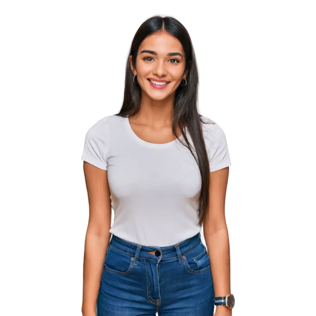 Stunning-PNG-of-a-Beautiful-Indian-Model-with-Makeup-in-a-White-TShirt