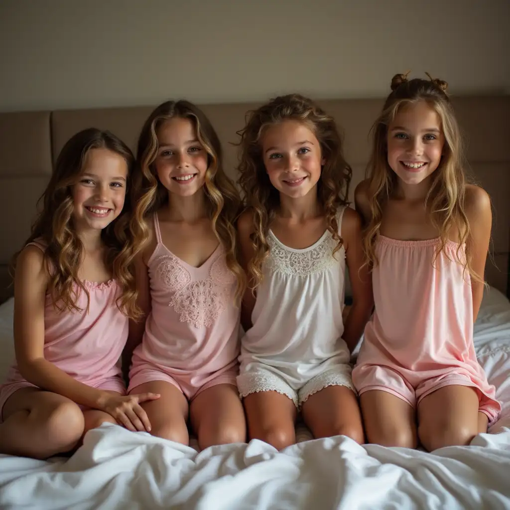 Group-of-Four-Teen-Girls-Enjoying-a-Sleepover-in-Cute-Nightwear