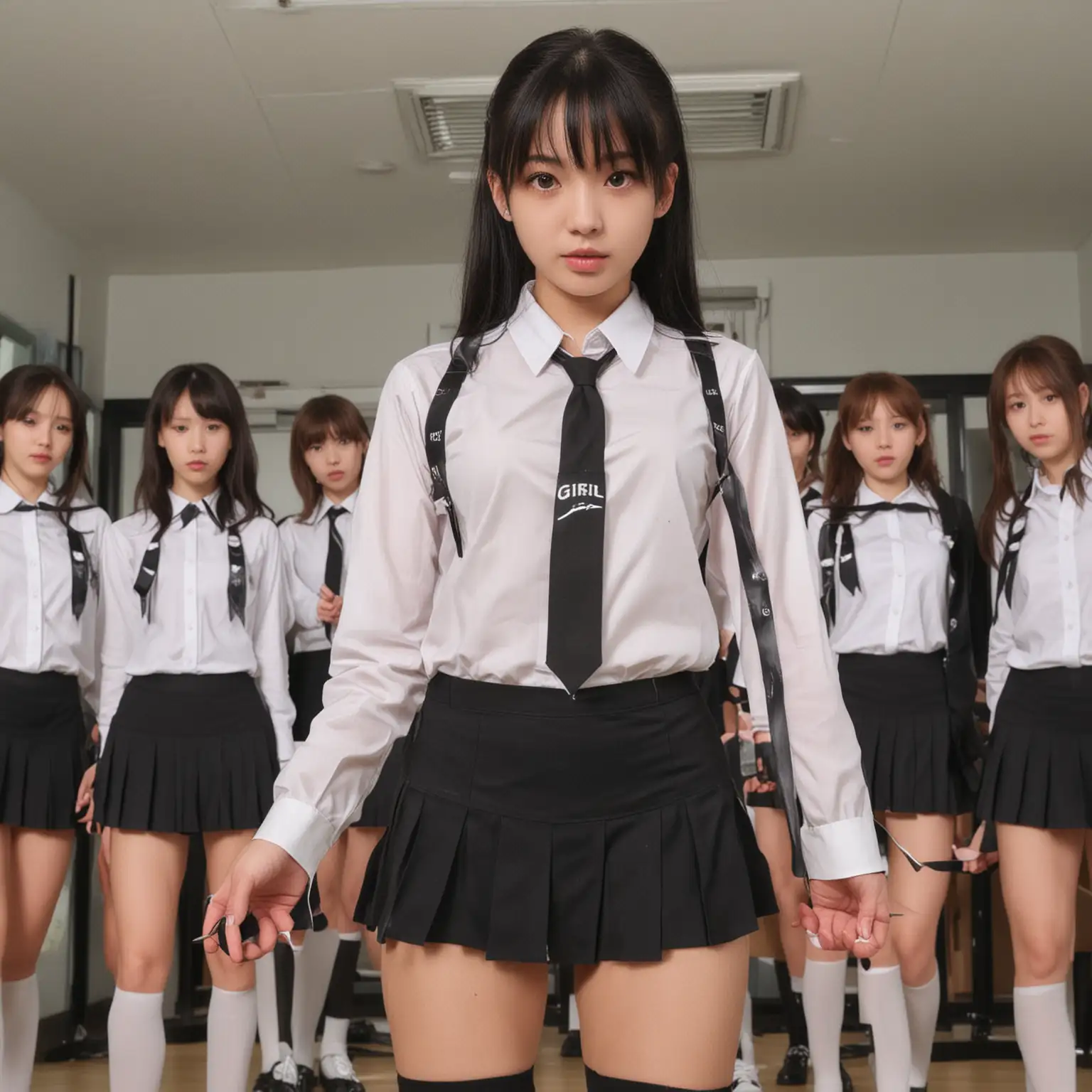 Girl-in-School-Uniform-with-Black-Tape-Accessories