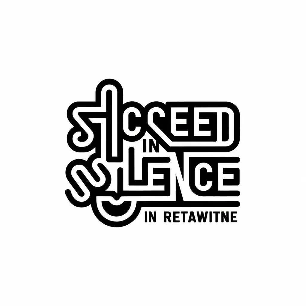 a vector logo design,with the text "Succeed in Silence", main symbol:Finger over lip half face with the words intertwined into on,complex,be used in Retail industry,clear background