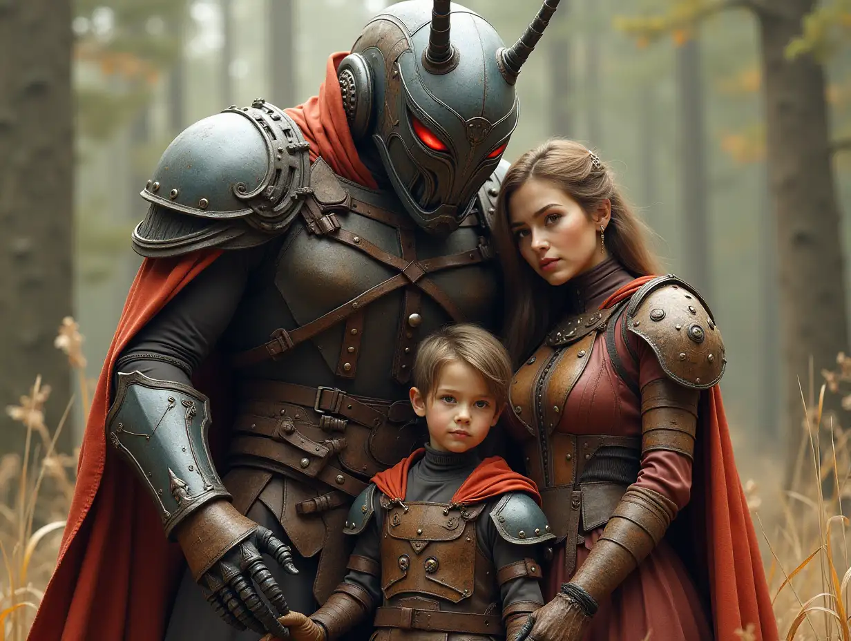 Ki-Fantasy family,Man,Woman, and Children, giant Ant-man face and with wooden armor equipment