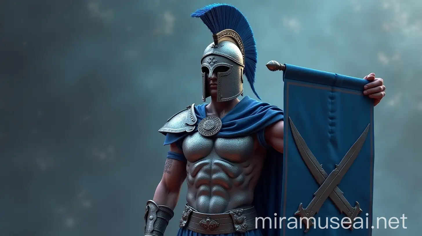 Realistic 3D Warrior in Corinthian Helmet with Blue Plume