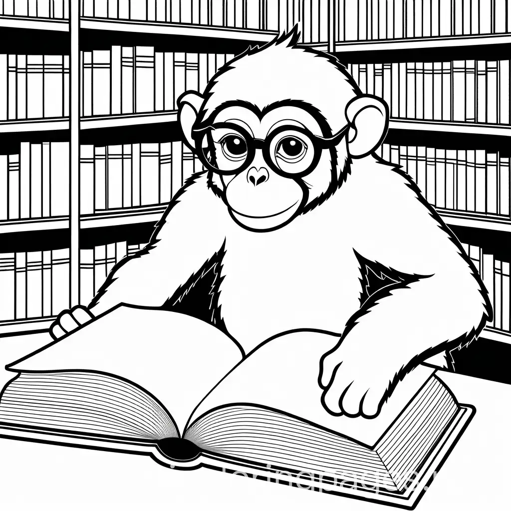 Monkey-Reading-Giant-Book-in-Library-Coloring-Page