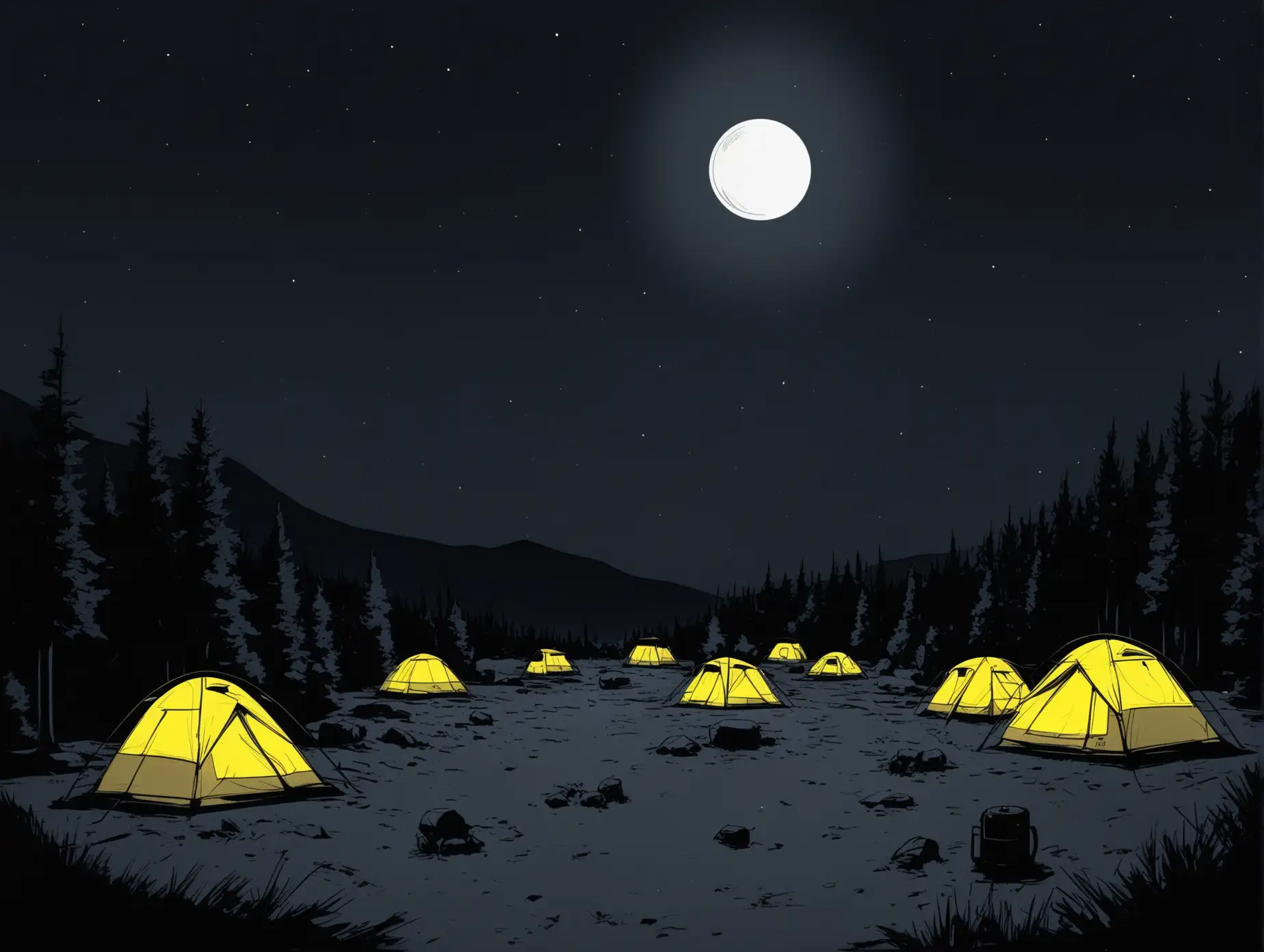 Minimalist-Campsites-Under-Moonlight-in-Black